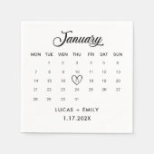 1月カレンダーダークブラック結婚ズ スタンダードカクテルナプキン (正面)