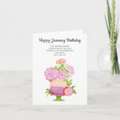 1月カーネーション誕生日フラワーズオンケーキ カード (正面)