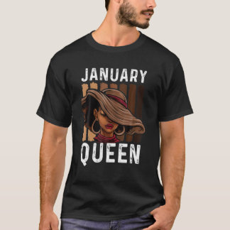 1月クイーンアフロメラニン女性ガールブラックヒストル Tシャツ