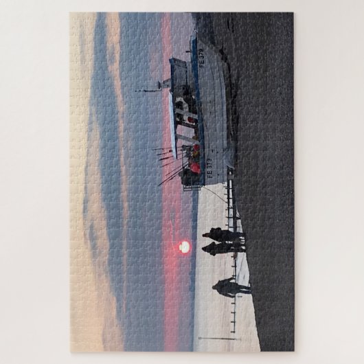 1月サンセットオーバーハイザベイケント魚釣りボート ジグソーパズル (縦)