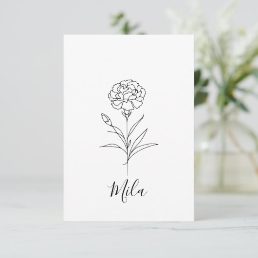 1月パーソナライズされたカーネーション誕生花 サンキューカード (スタンド正面)