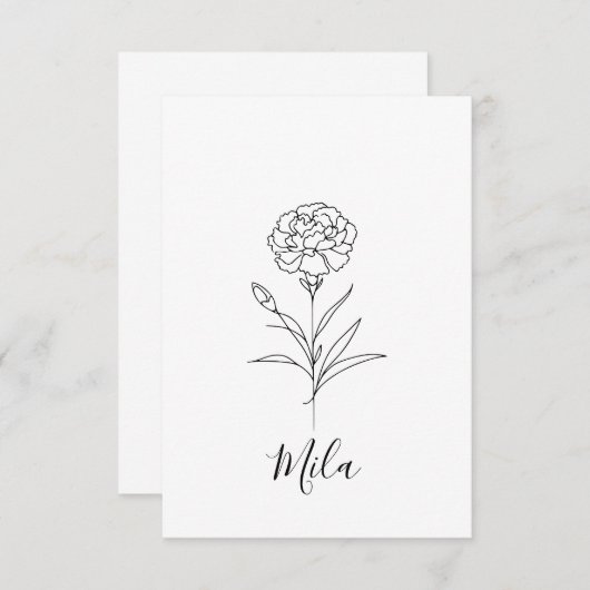 1月パーソナライズされたカーネーション誕生花 サンキューカード (正面/裏面)
