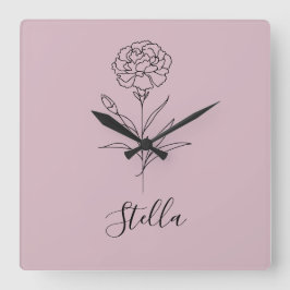 1月パーソナライズされたカーネーション誕生花 スクエア壁時計