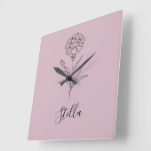 1月パーソナライズされたカーネーション誕生花 スクエア壁時計 (傾斜)