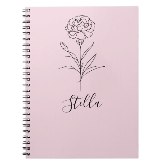 1月パーソナライズされたカーネーション誕生花 ノートブック (正面)