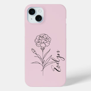 1月パーソナライズされたカーネーション誕生花 iPhone 15 MINIケース