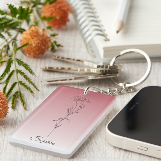 1月パーソナライズされた誕生フラワーカーネーション キーホルダー (正面右)