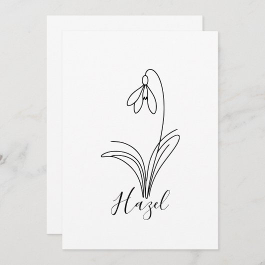 1月パーソナライズされた誕生花 招待状 (正面/裏面)
