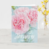 1月ピンクカーネーション誕生月花誕生日 カード (黄色い花)