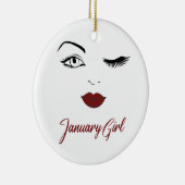 1月女の子の目かわいい赤い唇ウィンク誕生日 セラミックオーナメント (右)
