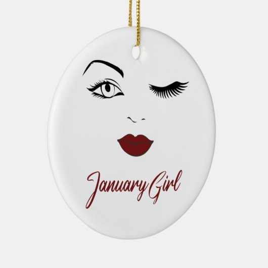 1月女の子の目かわいい赤い唇ウィンク誕生日 セラミックオーナメント (右)
