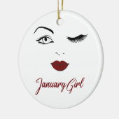 1月女の子の目かわいい赤い唇ウィンク誕生日 セラミックオーナメント (左)