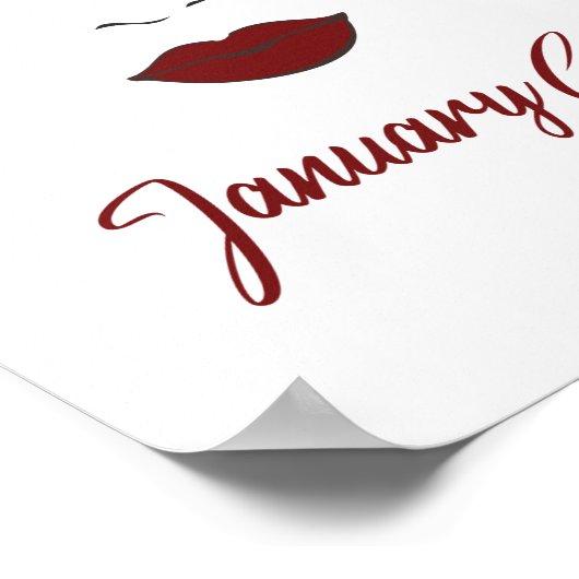 1月女の子の目かわいい赤い唇ウィンク誕生日 ポスター (角)