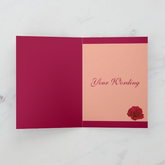1月結婚の赤いピンクのローズカスタマイズカード カード (内部)