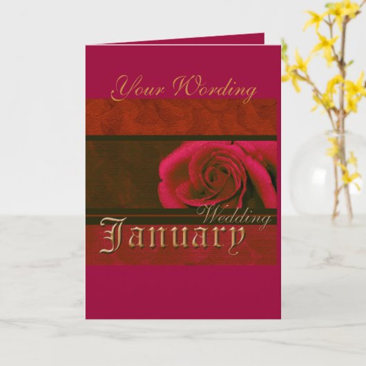 1月結婚の赤いピンクのローズカスタマイズカード カード (黄色い花)
