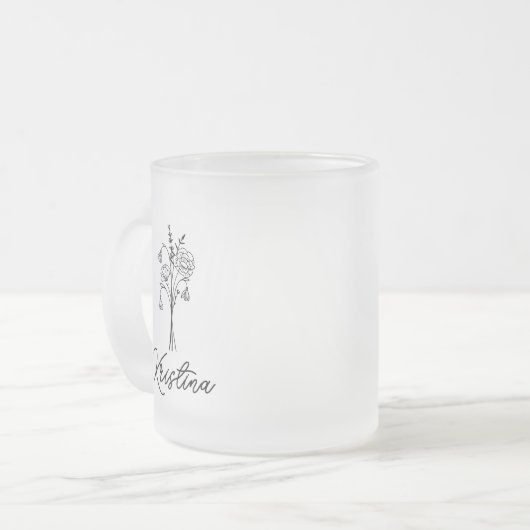 1月誕生フラワーエレガント&スクリプト名 フロストグラスマグカップ (正面左)