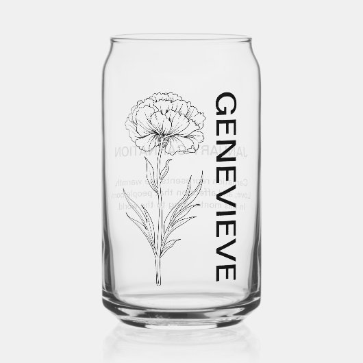 1月誕生フラワーカーネーション名前をカスタムする ガラス缶 (正面)