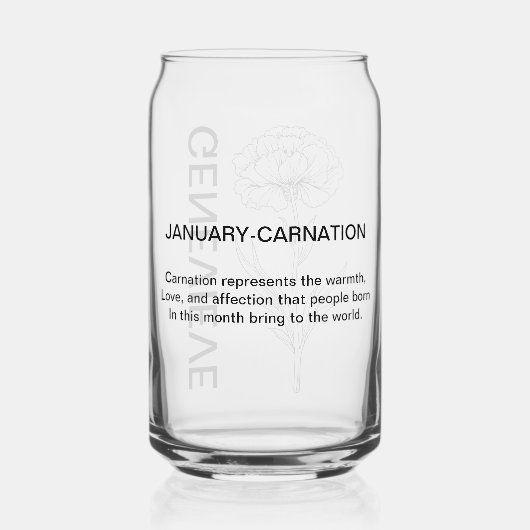 1月誕生フラワーカーネーション名前をカスタムする ガラス缶 (裏面)