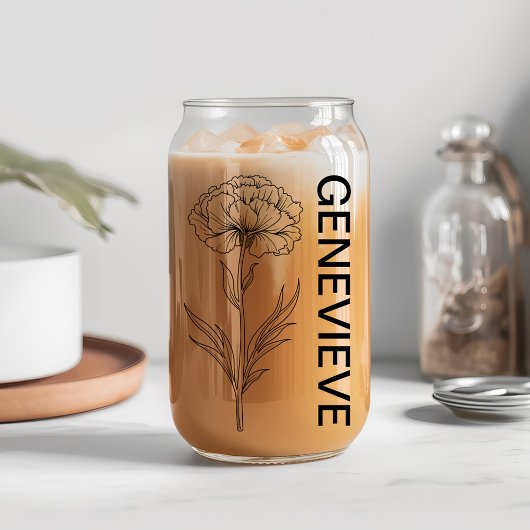 1月誕生フラワーカーネーション名前をカスタムする ガラス缶