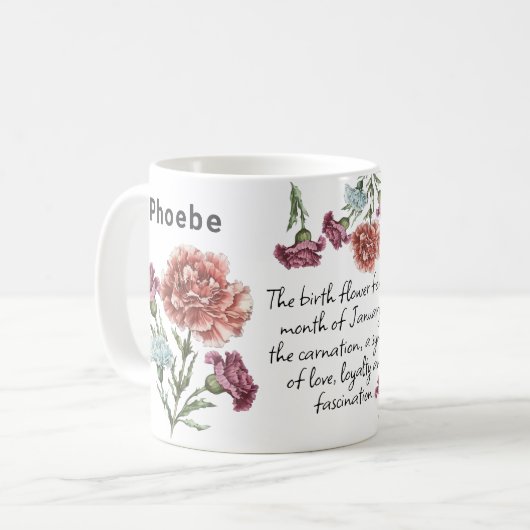 1月誕生フラワーカーネーション追加の名前 コーヒーマグカップ (正面左)