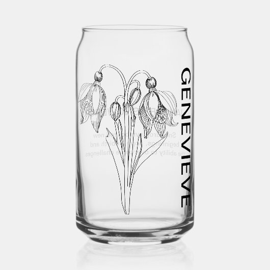 1月誕生フラワースノードロップウィズ名前をカスタムする ガラス缶 (正面)