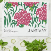 1月誕生フラワーマーケットグリーン&ピンクカーネーション キッチンタオル (折り畳み)