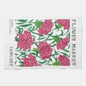 1月誕生フラワーマーケットグリーン&ピンクカーネーション キッチンタオル (横)
