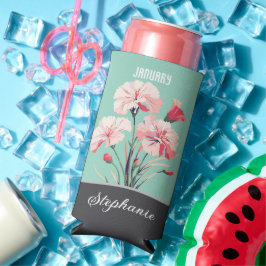 1月誕生フラワー名前をカスタムする スリム缶クーラー