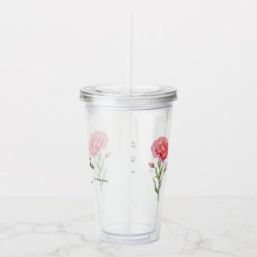 1月誕生月フラワーカーネーションパーソナライズされた アクリルタンブラー (右)