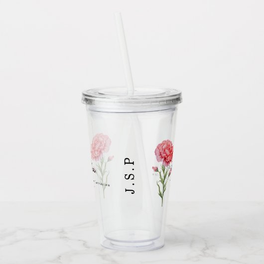 1月誕生月フラワーカーネーションパーソナライズされた アクリルタンブラー (左)