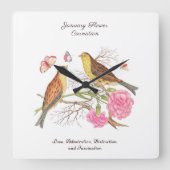 1月誕生月花誕生日ギフト スクエア壁時計 (正面)