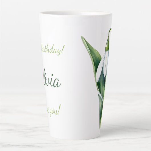 1月誕生花ギフト白い降雪花 カフェラテマグ (正面)