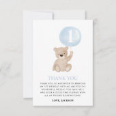 1月1日の誕生日ベアブルーバルーン サンキューカード (正面)