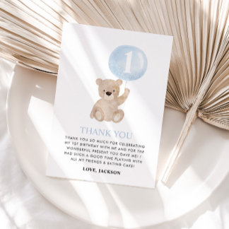 1月1日の誕生日ベアブルーバルーン サンキューカード