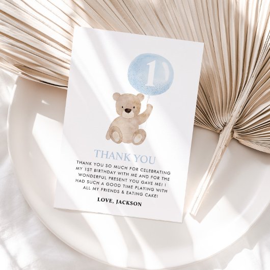 1月1日の誕生日ベアブルーバルーン サンキューカード