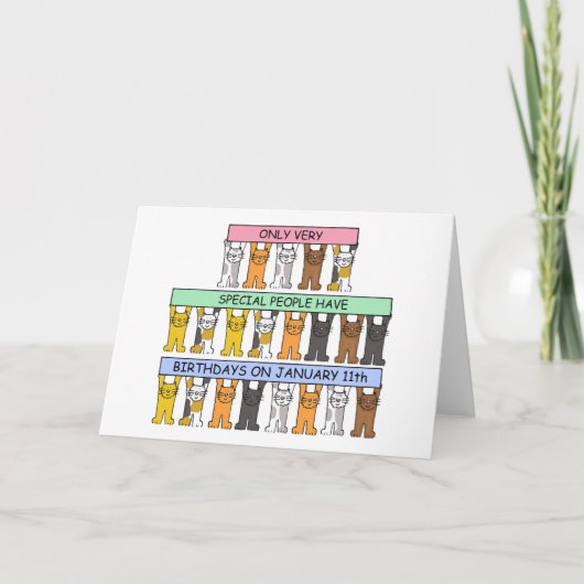 1月11日ハッピーバースデー、かわいい猫たち カード (正面)