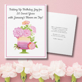 1月20日お誕生日ケーキパープルカーネーション カード
