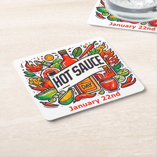 1月22日 – ホットソースの日 スクエアペーパーコースター (アングル)
