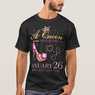 1月26生まれ日のMへのハッピーバースデーに女王がいた Tシャツ