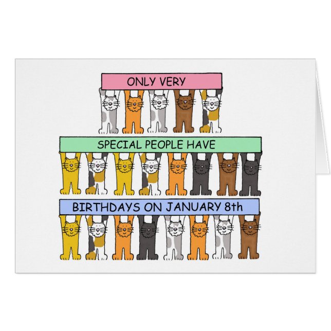 1月8日の誕生日、かわいい漫画猫 (正面横)