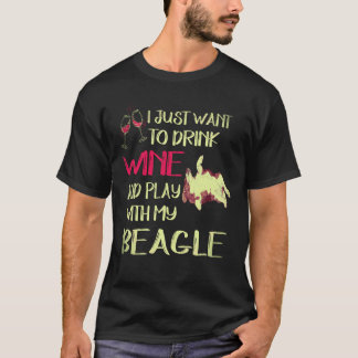 1杯ワインを飲んで私のビーグルと遊ぶ Tシャツ