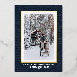 1枚のエレガントフォトブルー金ゴールドクリスマス 箔シーズンカード