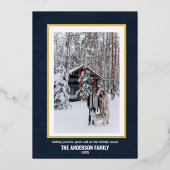 1枚のエレガントフォトブルー金ゴールドクリスマス 箔シーズンカード (正面)