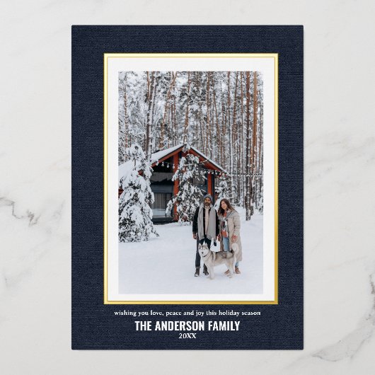 1枚のエレガントフォトブルー金ゴールドクリスマス 箔シーズンカード (正面)