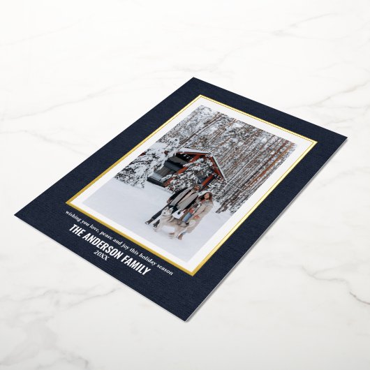 1枚のエレガントフォトブルー金ゴールドクリスマス 箔シーズンカード (回転した状態)