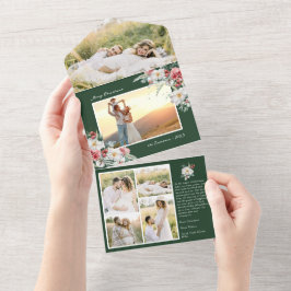 1枚のカードに緑のクリスマス オールインワン招待状