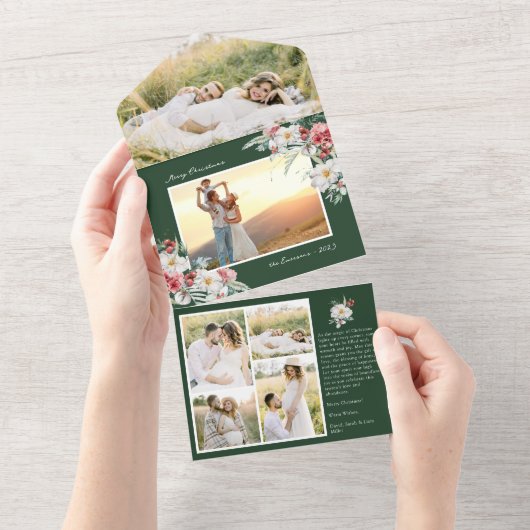 1枚のカードに緑のクリスマス オールインワン招待状 (貼ってはがせる)