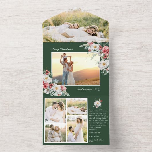 1枚のカードに緑のクリスマス オールインワン招待状 (内側)