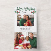 1枚のクリスマスカードに写真が緑 オールインワン招待状 (内側)