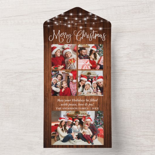 1枚のクリスマスカードに5枚の写真 オールインワン招待状 (内側)